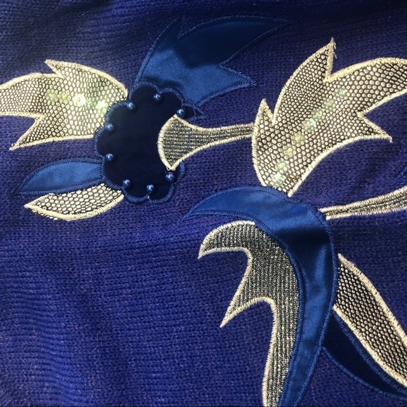 Vintage 1980s Embellished Blue Sweater M - Picture 5 of 8